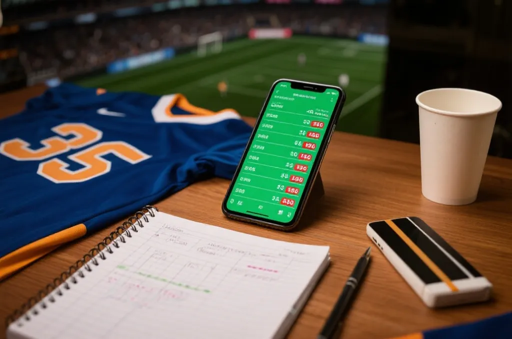 桌面上的比赛分析笔记与手机显示赔率