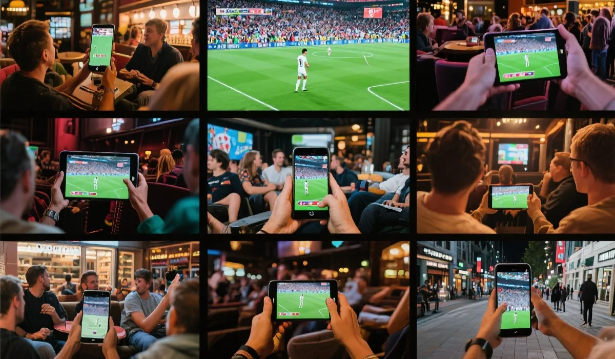全球观众通过多屏设备观看世界杯比赛的场景拼接